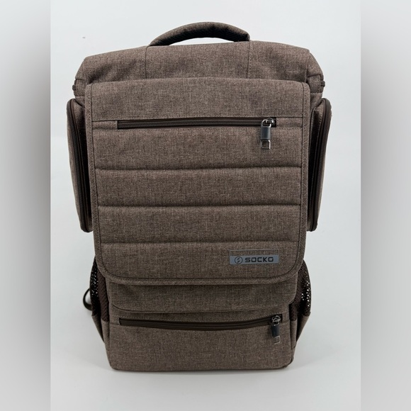 SOCKO 18.4" Multifunctional Laptop/Carry-on/Business Backpack Heather Brown NWOT - Picture 1 of 16